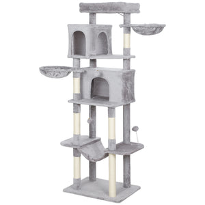 69-inch Multi-Level Cat Tree with 2 Condos, Plush Perch and Scratching Posts, Light Gray