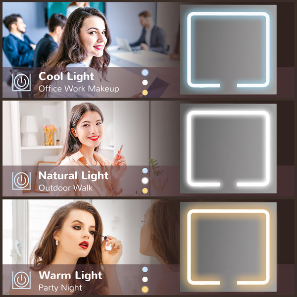 Dressing table with mirror and lighting, 7 drawers and 8 shelves, white