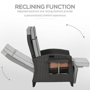Outdoor Recliner Chair with Adjustable Backrest, Cushion, Side Tray, Light Grey