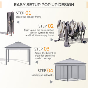 11' x 11' Folding Gazebo, Double-Fly Pop-Up Tent with Zippered Mesh Sidewalls, Adjustable Height and Carry Bag, Gray