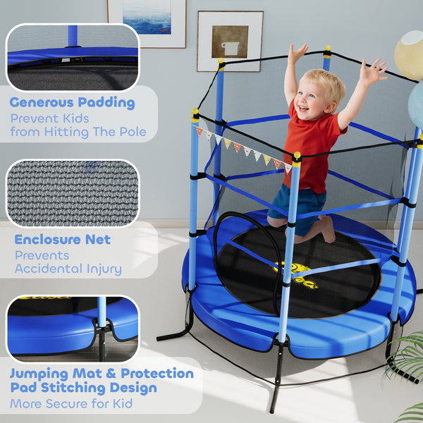 Trampoline 4,6 pieds avec filet de sécurité et coussin de protection intégré, bleu