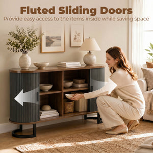 55" Fluted sliding door sideboard, black and brown