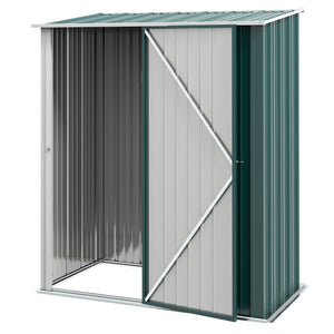 Steel garden shed with single lockable door, green