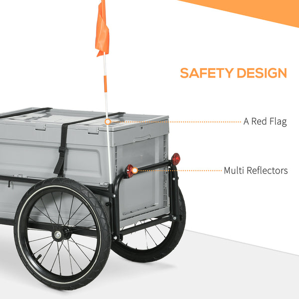 Steel bicycle trailer with foldable storage box and safety reflectors