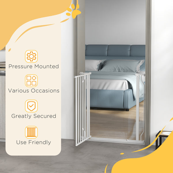 White pet gate with door and double locking system