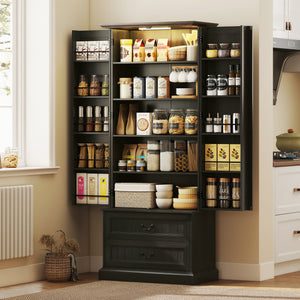 Sideboard with 10 door shelves, 2 drawers and adjustable shelves, black