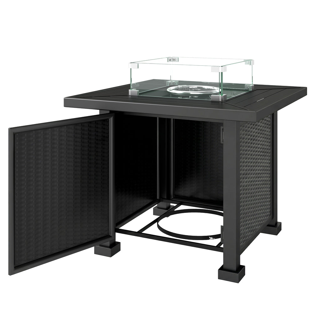 32 in. 50,000 BTU Propane Fire Pit Table, Wind Guard, Cover, CSA Certified, Black