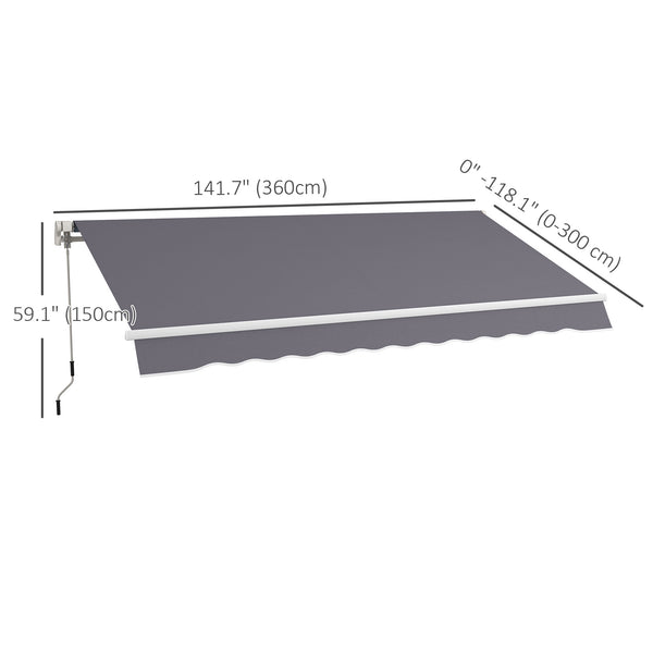 12' x 10' Manual Retractable Outdoor Awning, Adjustable and Versatile, Dark Gray