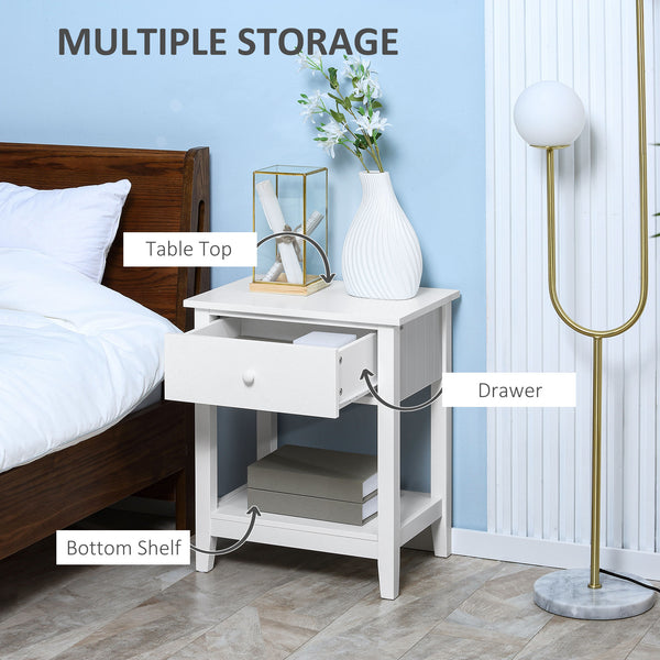 Modern bedside table with drawer and storage shelf, white