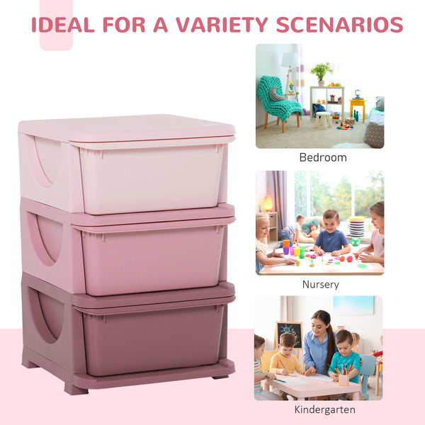 3 Drawer Plastic Kids Toy Organizer, Pink