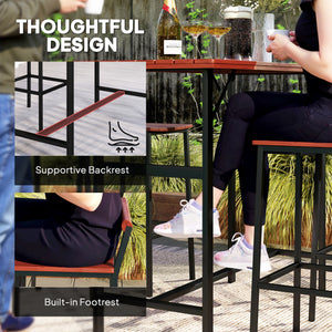 5-Piece Bar Set with 119cm Table and 4 Bar Stools, Brown