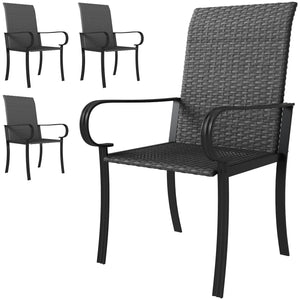 4-Piece Synthetic Rattan Dining Chairs with Steel Frame, Black