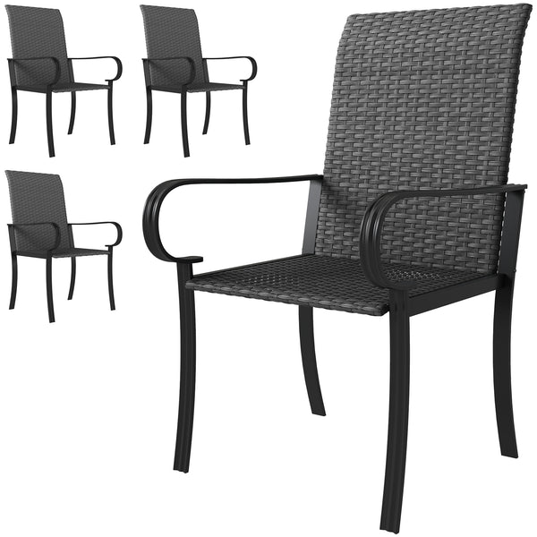 4-Piece Synthetic Rattan Dining Chairs with Steel Frame, Black
