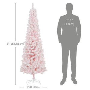 6ft Pink Frosted Pencil Christmas Tree