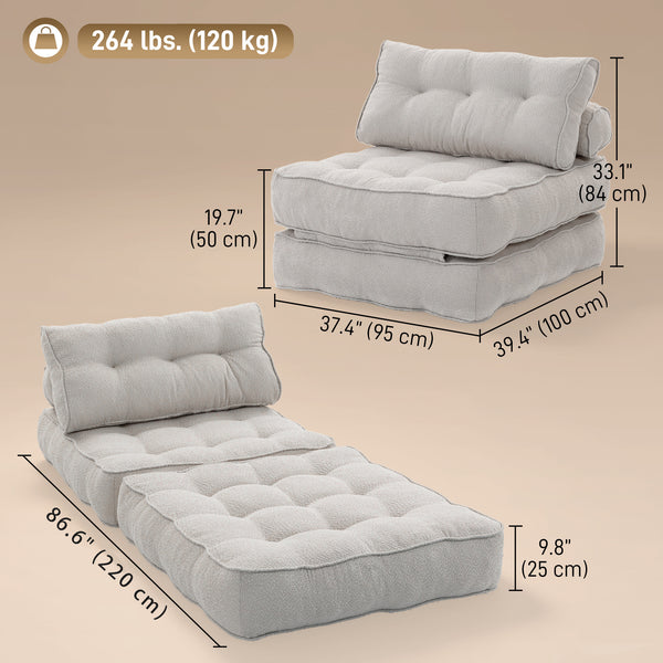 Beige-grey 3-in-1 folding sofa bed with high-density foam and 2 cushions, grey