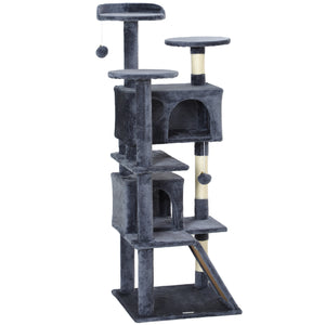 54-inch Multi-Level Cat Tree with Scratching Posts, Condos, Bed, Dark Gray
