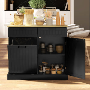 Tilt-out hidden trash can cabinet with 2 drawers, black
