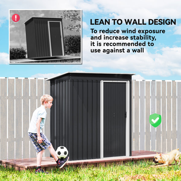 Garden shed with sliding door and sloping roof, steel frame, black