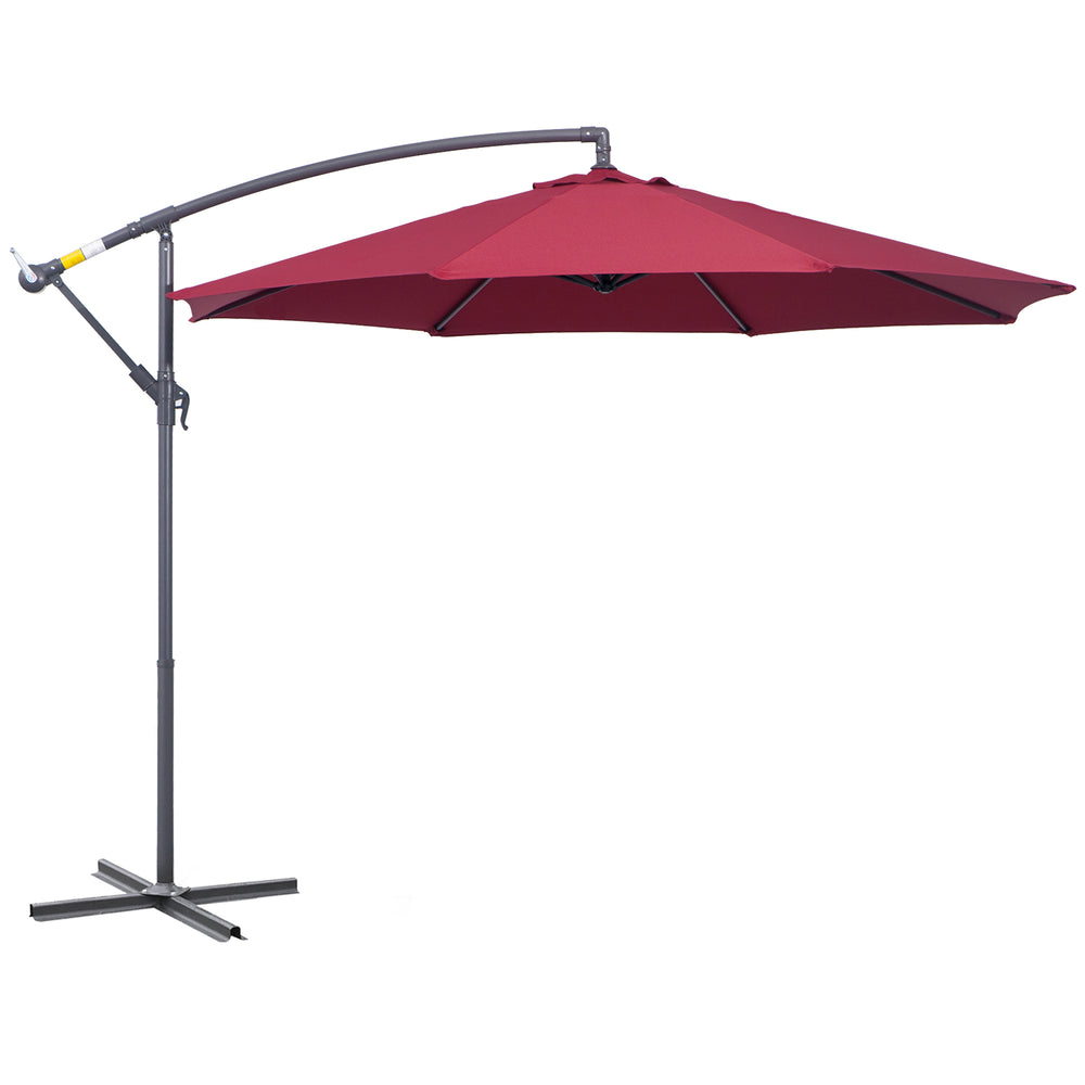 10' Patio Umbrella, Offset Hanging with Crank, Cross Base, Wine Red
