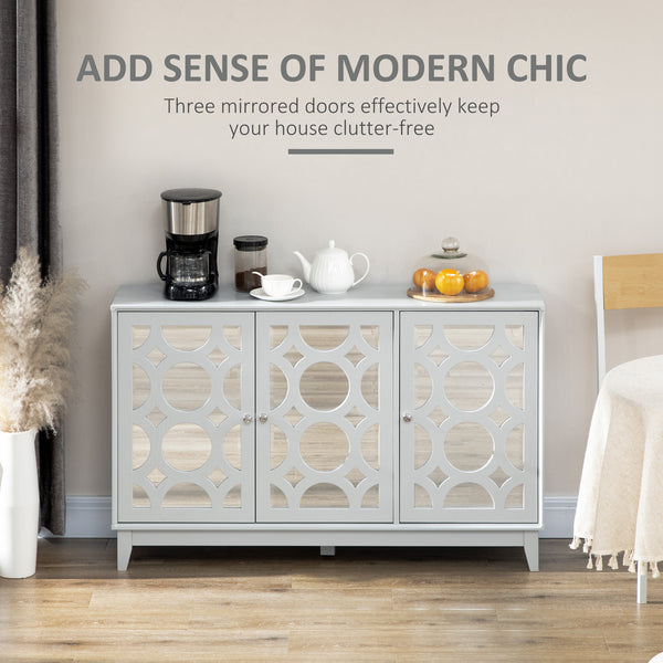 Kitchen cabinet with 3 mirror doors, 2 cupboards and an adjustable shelf, grey