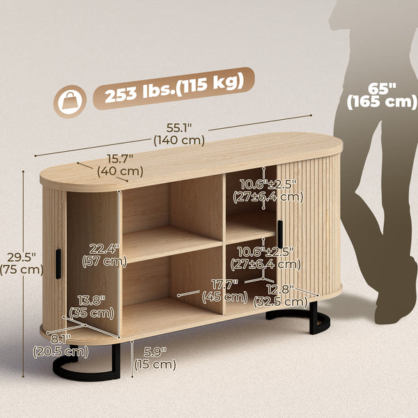55" fluted sliding door sideboard, natural