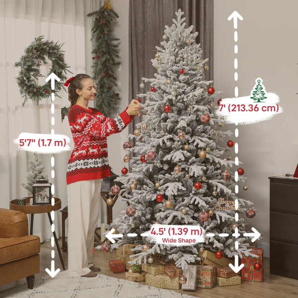 Decorative 7ft artificial snow-covered Christmas tree, easy assembly