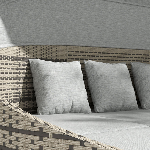 Set of 4 Round PE Wicker Patio Chaise Lounge Daybed, Light Grey