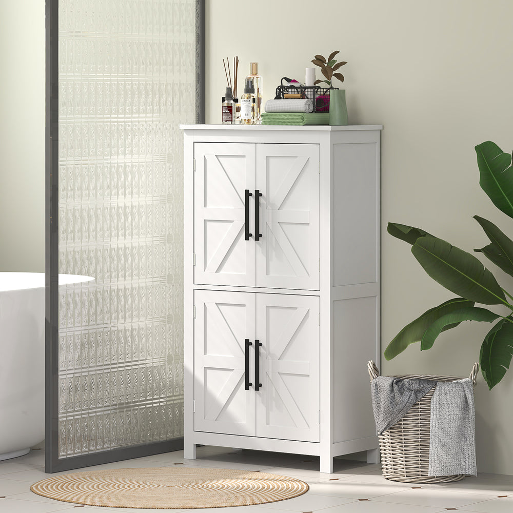 Farmhouse Style Bathroom Storage Cabinet with Barn Doors and Adjustable Shelf, White
