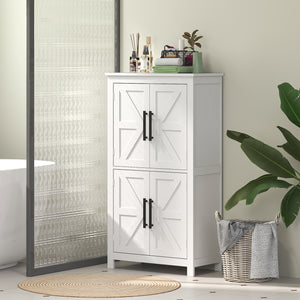 Farmhouse Style Bathroom Storage Cabinet with Barn Doors and Adjustable Shelf, White