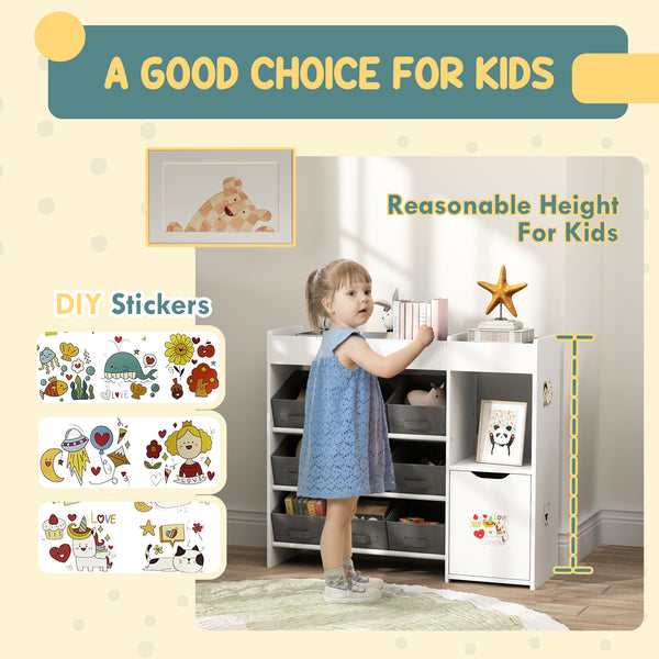 Toy Storage with 9 Non-Woven Fabric Boxes, Cabinet and Shelves, for Kids Bedroom, Playroom, White