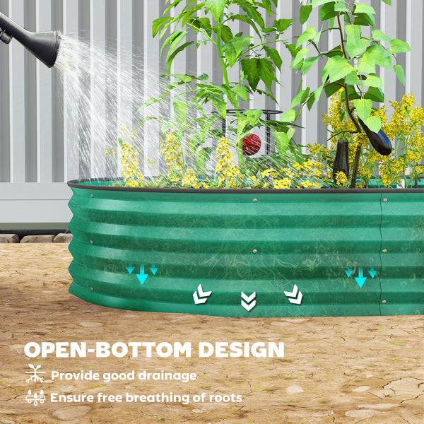 Galvanized raised outdoor planter with metal stake, green