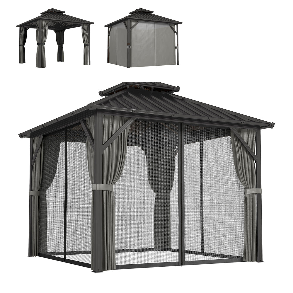 10' x 10' rigid roof gazebo with double galvanized steel roof, aluminum frame, dark grey