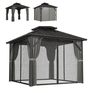 10' x 10' rigid roof gazebo with double galvanized steel roof, aluminum frame, dark grey