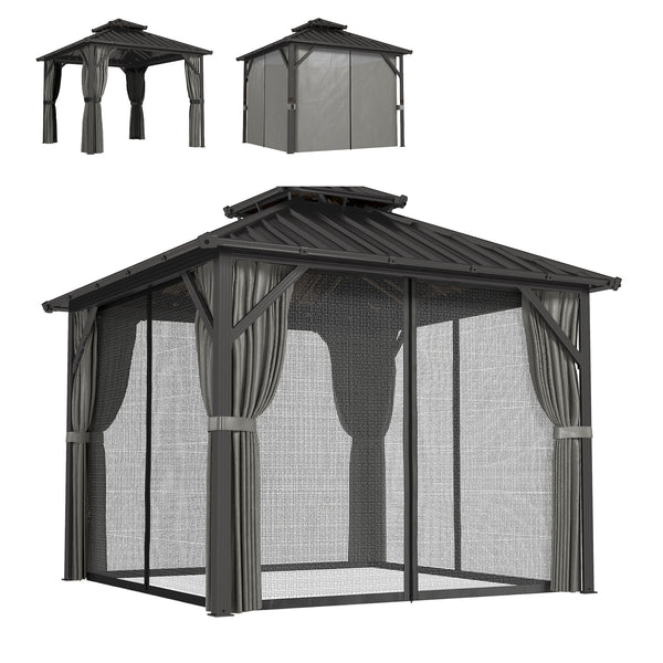 10' x 10' rigid roof gazebo with double galvanized steel roof, aluminum frame, dark grey