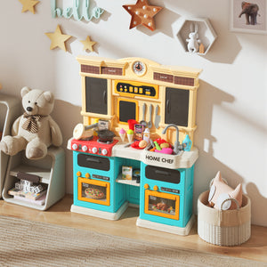 Qaba Kids Kitchen with Sounds, Lights and Accessories, Green