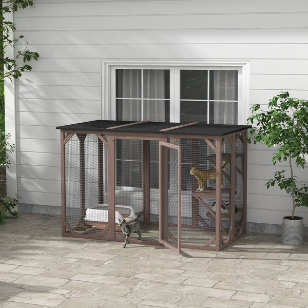 Cat enclosure with waterproof roof, multi-level platforms and lock