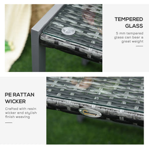 Rattan coffee table with tempered glass top and aluminum frame, grey