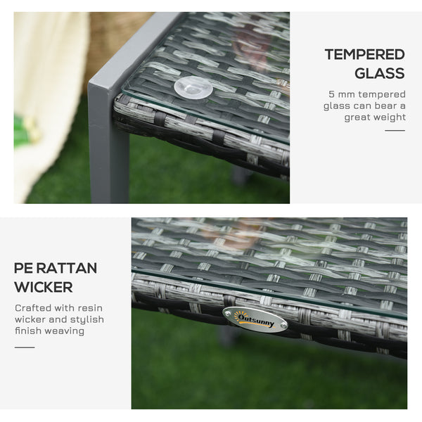 Rattan coffee table with tempered glass top and aluminum frame, grey