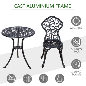 Patio table and chairs with cast aluminum frame, black