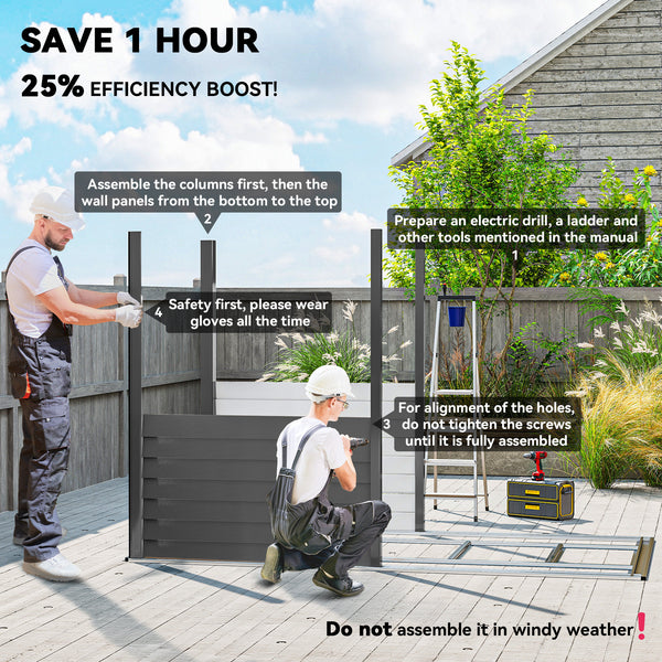 Lean-to steel garden shed with foundation kit, lockable doors and 2 vents, dark grey