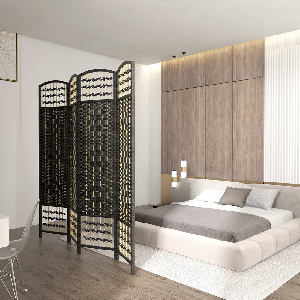 Portable 4-Panel Corrugated Fiber Room Divider, Black