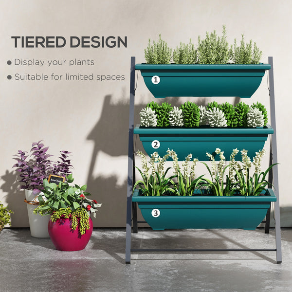 Three-tier raised vertical planter with three containers