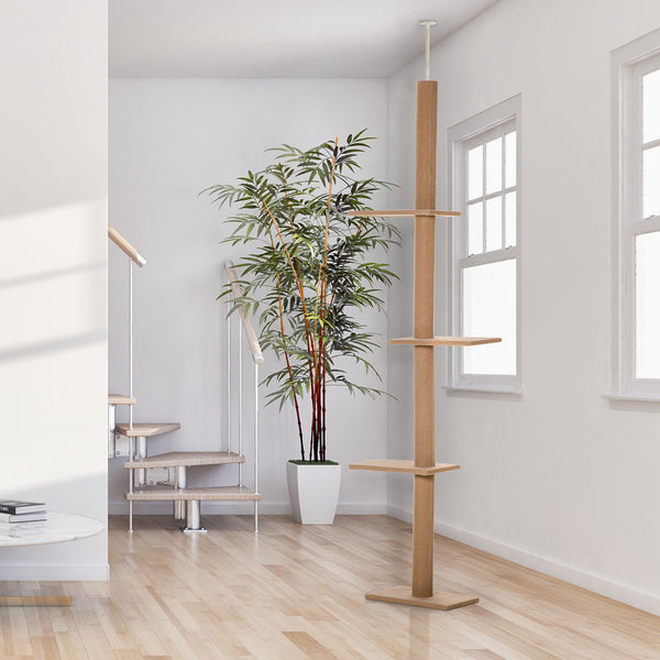 254cm Floor-to-Ceiling Cat Tree with 3 Perches, Light Brown