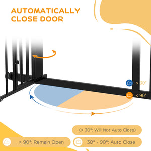 Self-closing pet gate with cat flap, black
