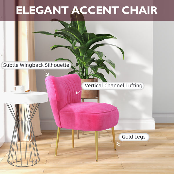 Velvet lounge chair with gold steel legs and tufted backrest, pink