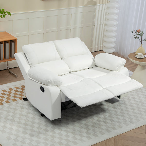 Manual Reclining Faux Leather Sofa with Footrest, White