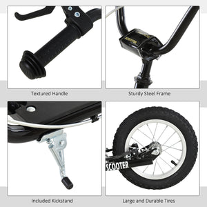 Scooter with adjustable handlebar and 16-inch inflatable rubber wheel, black