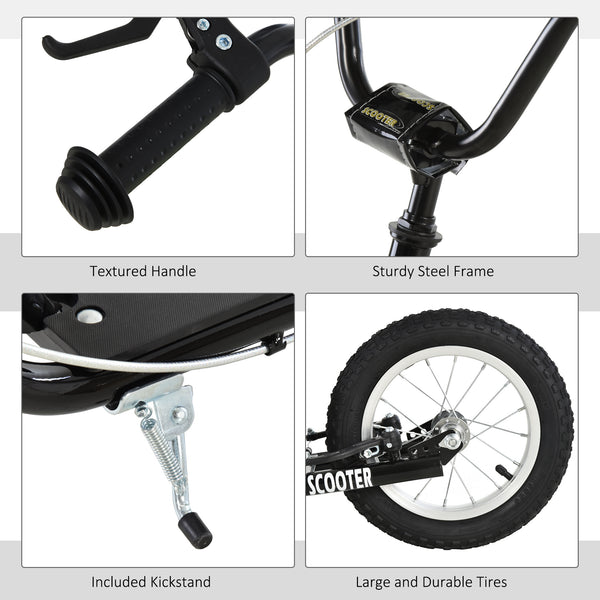 Scooter with adjustable handlebar and 16-inch inflatable rubber wheel, black
