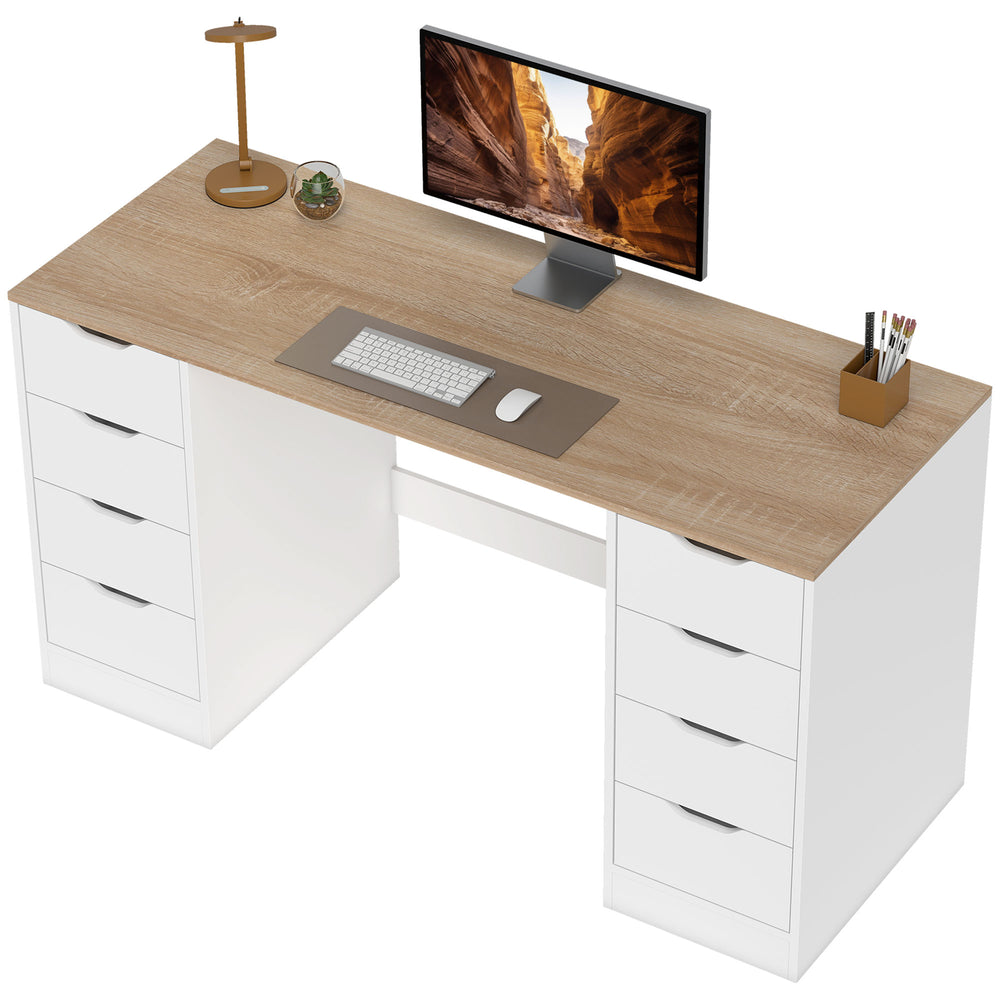 Modern 8-Drawer Desk for Office or Living Room, White