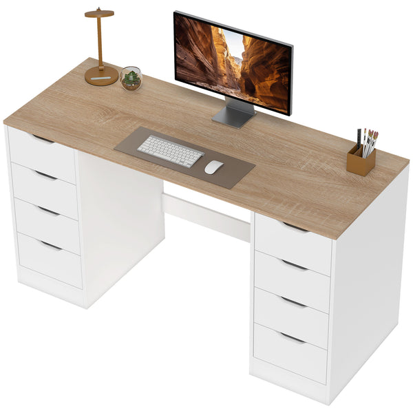 Modern 8-Drawer Desk for Office or Living Room, White
